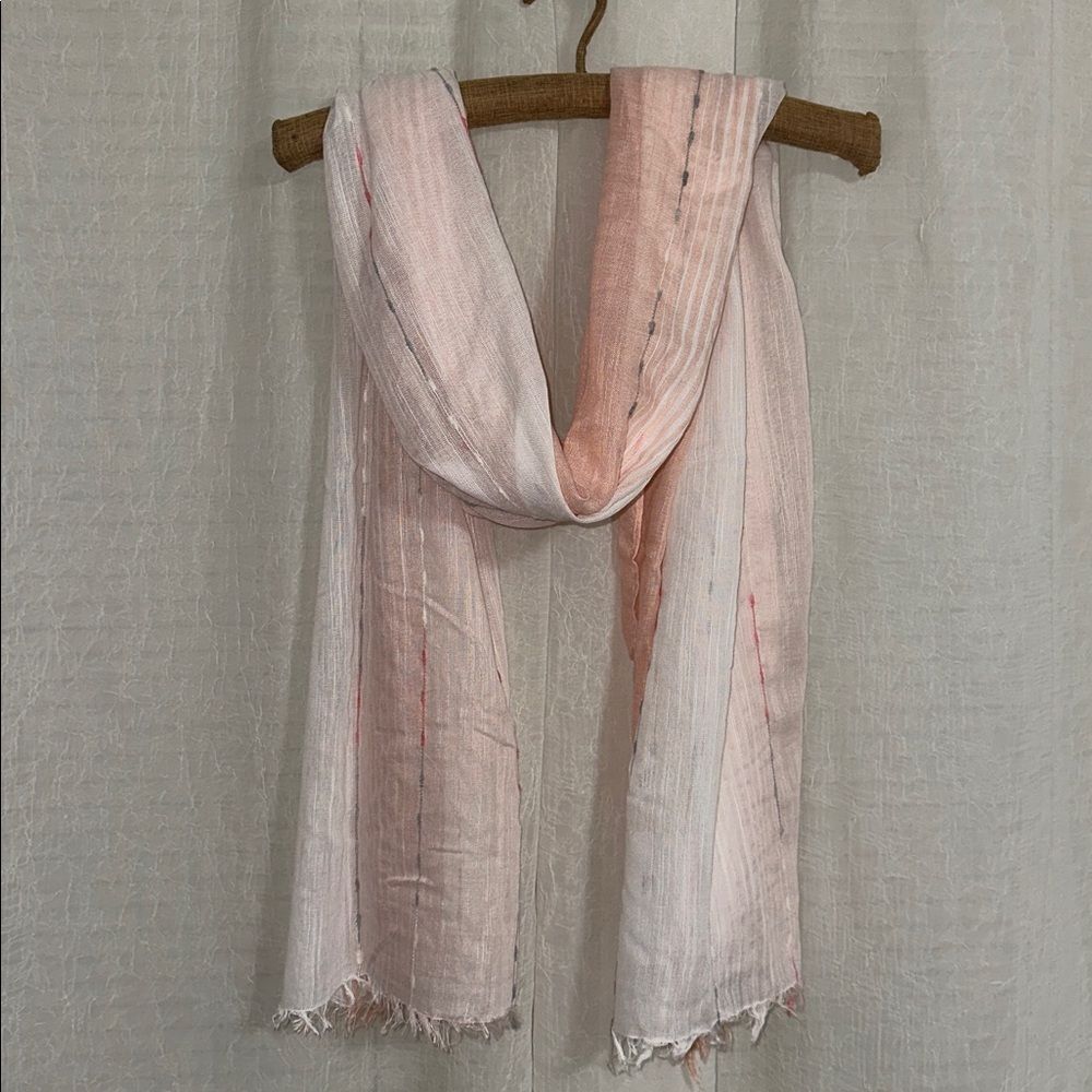 bon voyage White Peach Pink Blue Stripes Boucle Embroidered Fashion Scarf Wrap